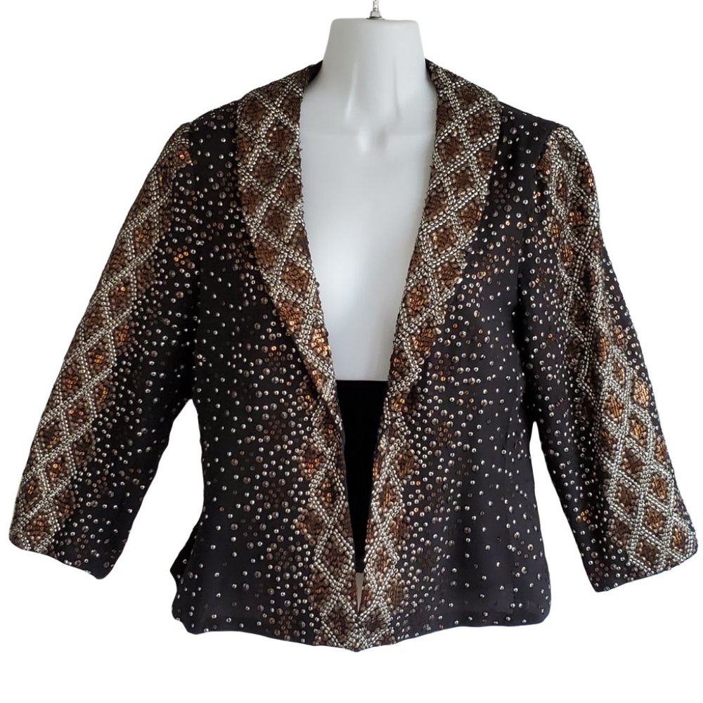 Adrianna Papell Jacket Women's S Silk Sequin Party Wedding Formal Vintage NWT